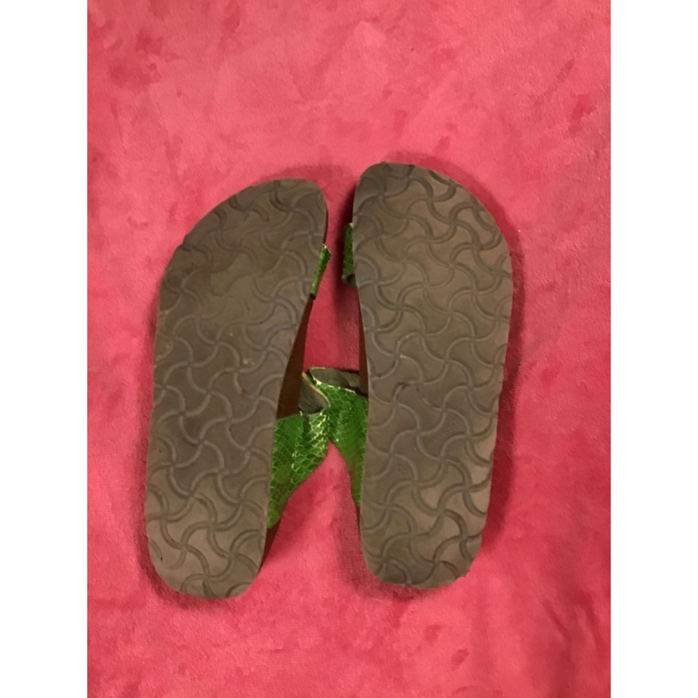 Betula Green Snakeskin Strap Sandals US 6 Brown Footbed Peeling - Picture 7 of 10